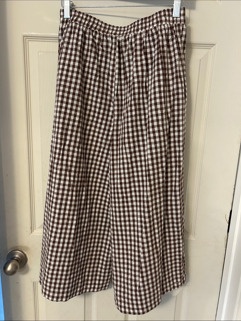 Women’s Brown Gingham Elastic-Waist Pants